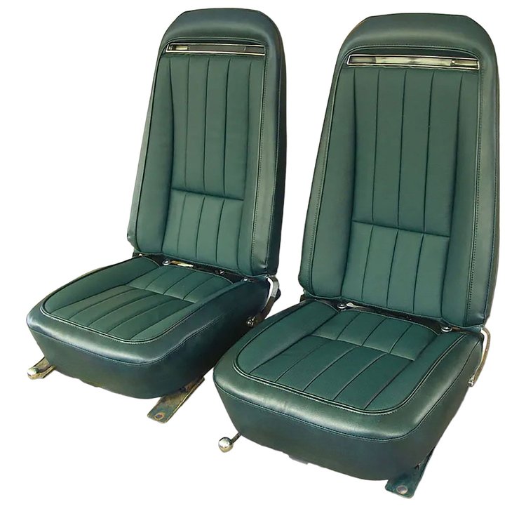 417817MS Mounted Seats, 1970-1970 Chevy Corvette, Green Vinyl w/Shoulder Harness