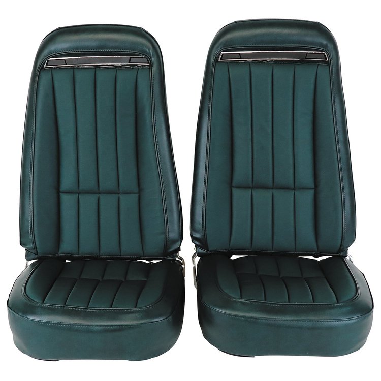 417818M Mounted Seats, 1971-1971 Chevy Corvette, Green Vinyl w/o Shoulder Harness