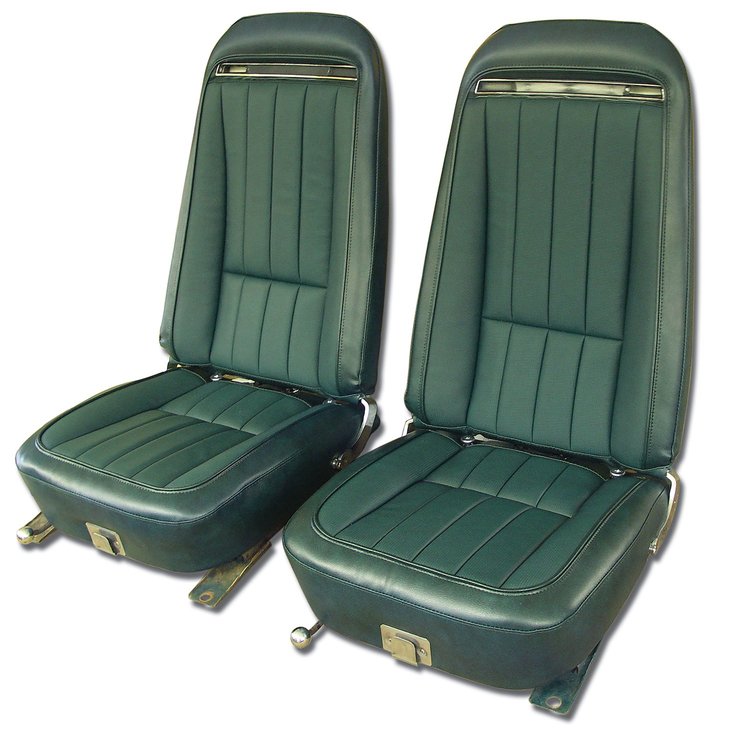 417818MS Mounted Seats, 1971-1971 Chevy Corvette, Green Vinyl w/Shoulder Harness