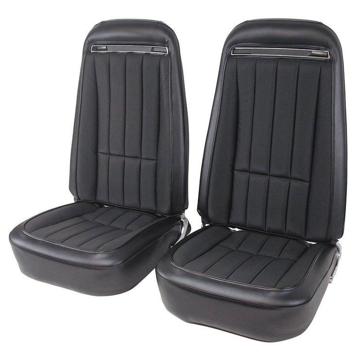 417820MS Mounted Seats, 1970-1974 Chevy Corvette, Black, Vinyl w/Shoulder Harness