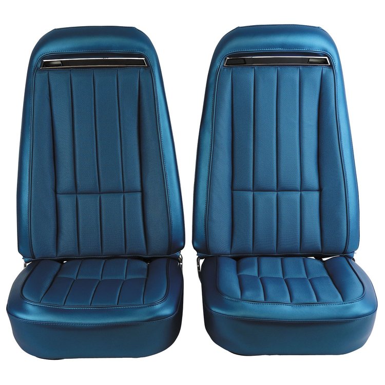 417841MS Mounted Seats, 1970-1970 Chevy Corvette, Bright Blue Vinyl w/Shoulder Harness