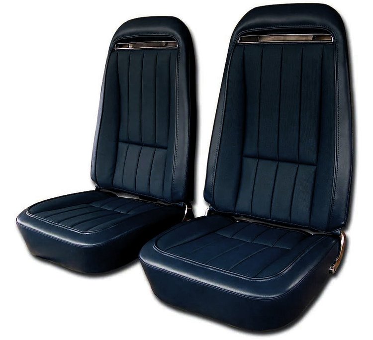 417843MS Mounted Seats, 1973-1974 Chevy Corvette, Dark Blue Vinyl w/Shoulder Harness