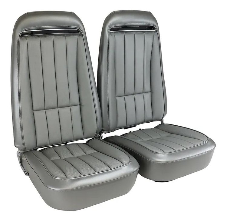 417861M Mounted Seats, 1974-1974 Chevy Corvette, Silver Vinyl w/o Shoulder Harness