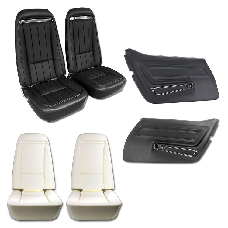 417920K Interior Package, 1975-1975 Chevy Corvette, OE Vinyl Covers, Foam, Deluxe Door Panels, Black