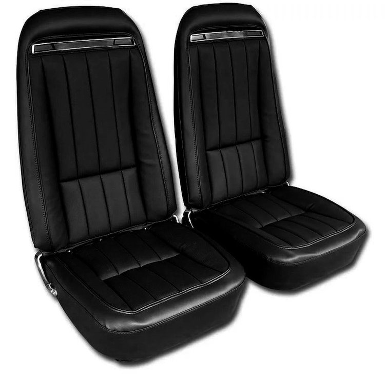 417920MS Mounted Seats, 1975-1975 Chevy Corvette, Black, Vinyl w/Shoulder Harness