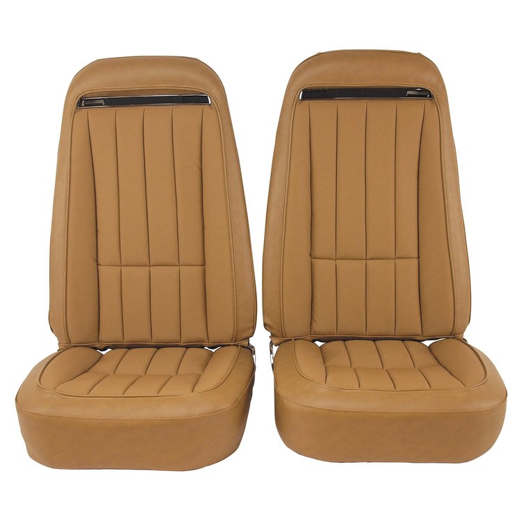 417951MS Mounted Seats, 1975-1975 Chevy Corvette, Medium Saddle Vinyl w/Shoulder Harness