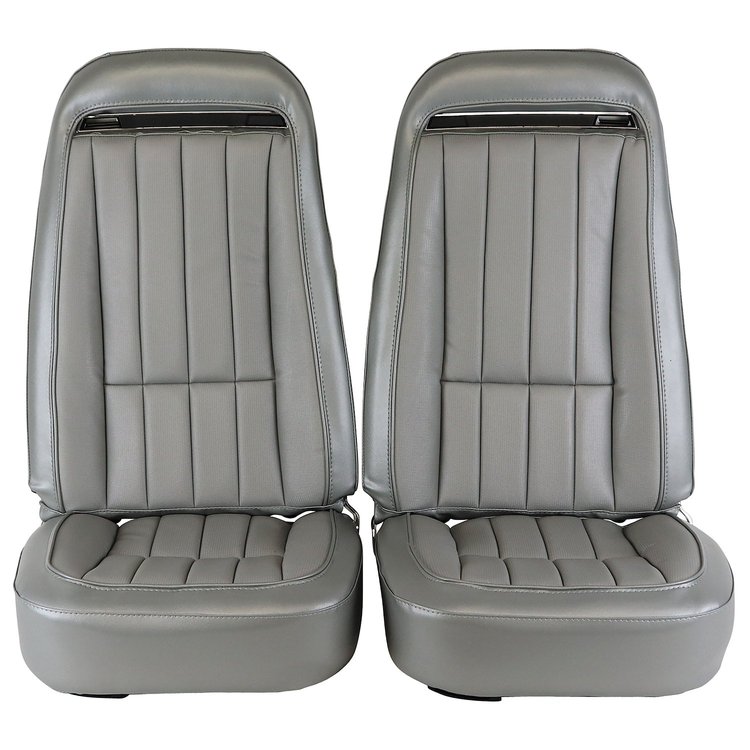 417961MS Mounted Seats, 1975-1975 Chevy Corvette, Silver Vinyl w/Shoulder Harness