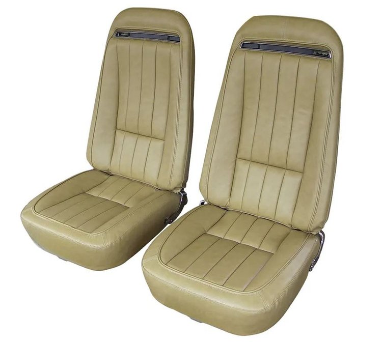 419015MS Mounted Seats, 1970-1971 Chevy Corvette, Light Saddle Leather Vinyl w/Shoulder Harness