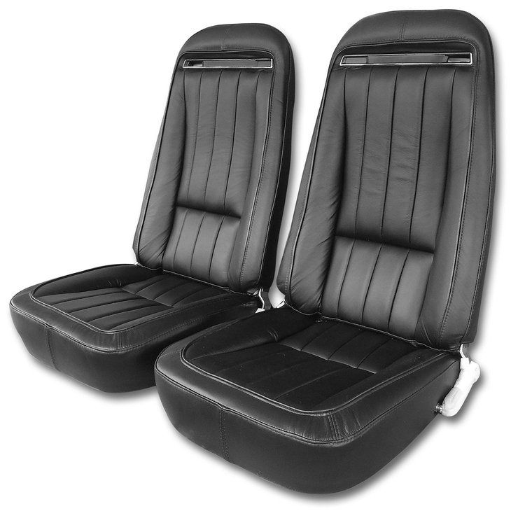 419020 Leather Seat Covers, 1970-1971 Chevy Corvette, Black, Leather/Vinyl, Original