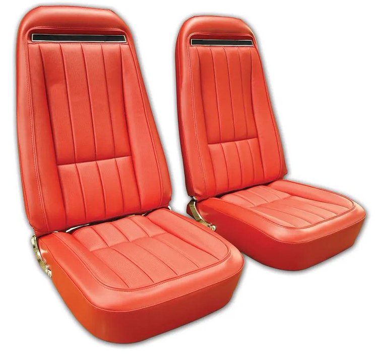419030MS Mounted Seats, 1970-1971 Chevy Corvette, Red Leather Vinyl w/Shoulder Harness