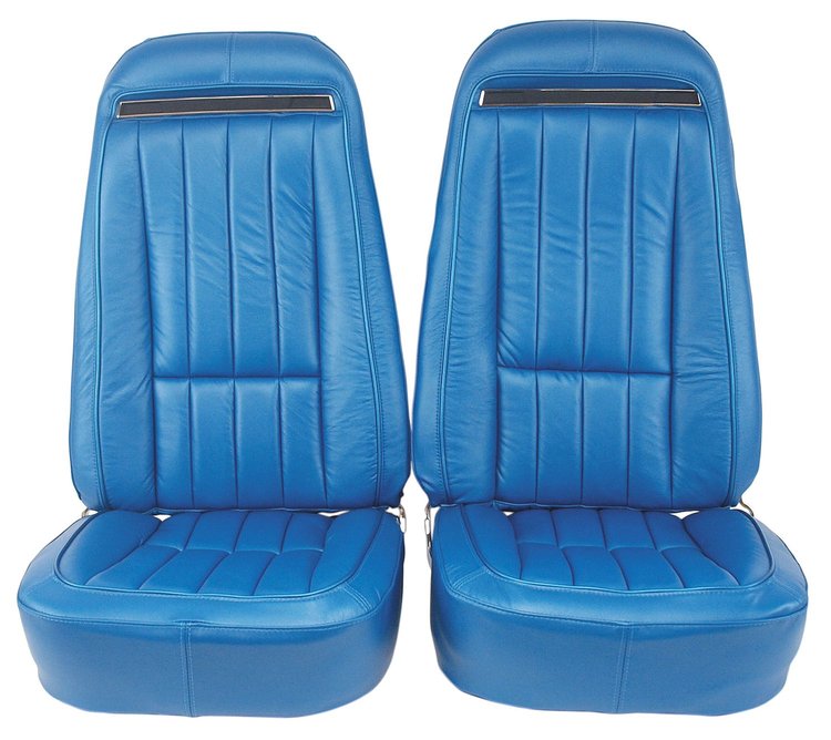 419141M Mounted Seats, 1970-1970 Chevy Corvette, Bright Blue 100-percent Leather w/o Shoulder Harness