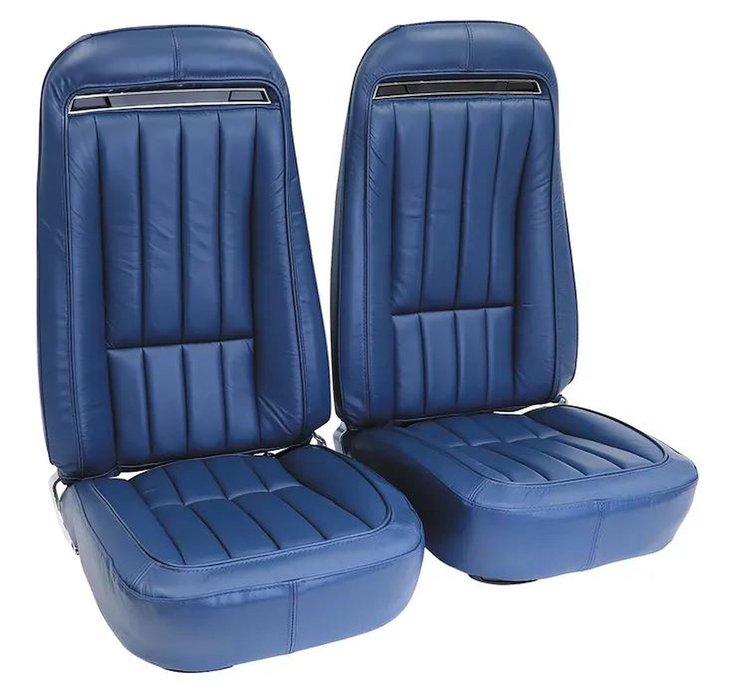 419147M Mounted Seats, 1971-1971 Chevy Corvette, Royal Blue 100-percent Leather w/o Shoulder Harness