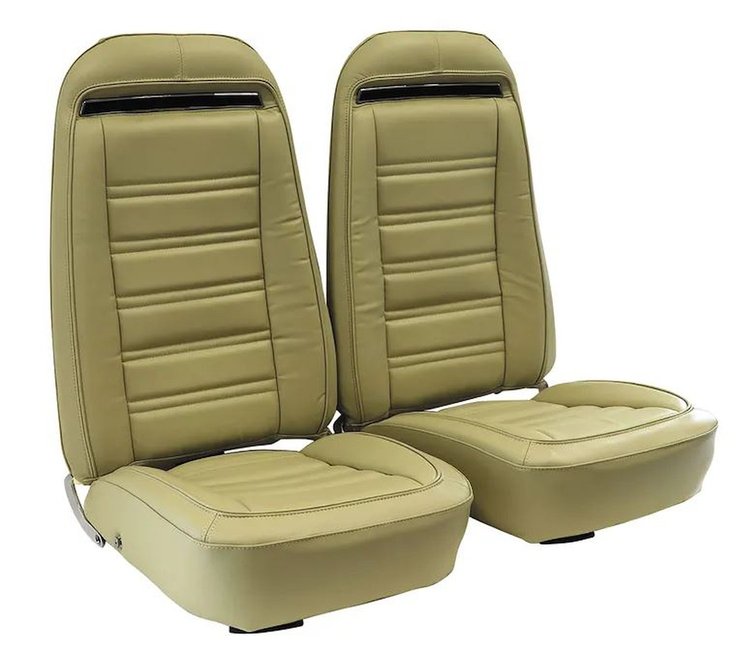 419215MS Mounted Seats, 1972-1972 Chevy Corvette, Light Saddle Leather Vinyl w/Shoulder Harness