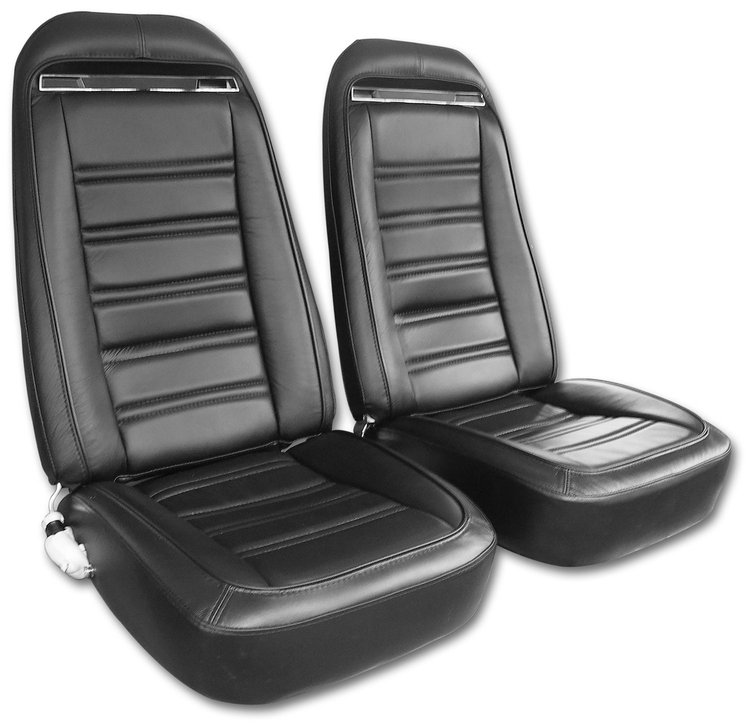 419220MS Mounted Seats, 1972-1972 Chevy Corvette, Black, Leather Vinyl, w/Shoulder Harness