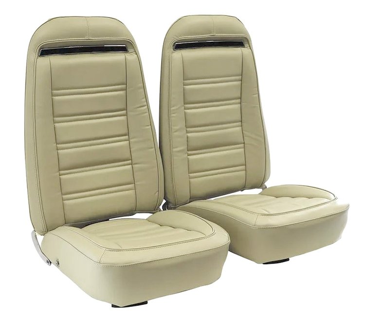 419316MS Mounted Seats, 1974-1974 Chevy Corvette, Neutral Leather Vinyl w/Shoulder Harness