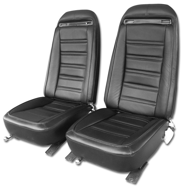 419320 Leather Seat Covers, 1973-1974 Chevy Corvette, Leather/Vinyl Black Original