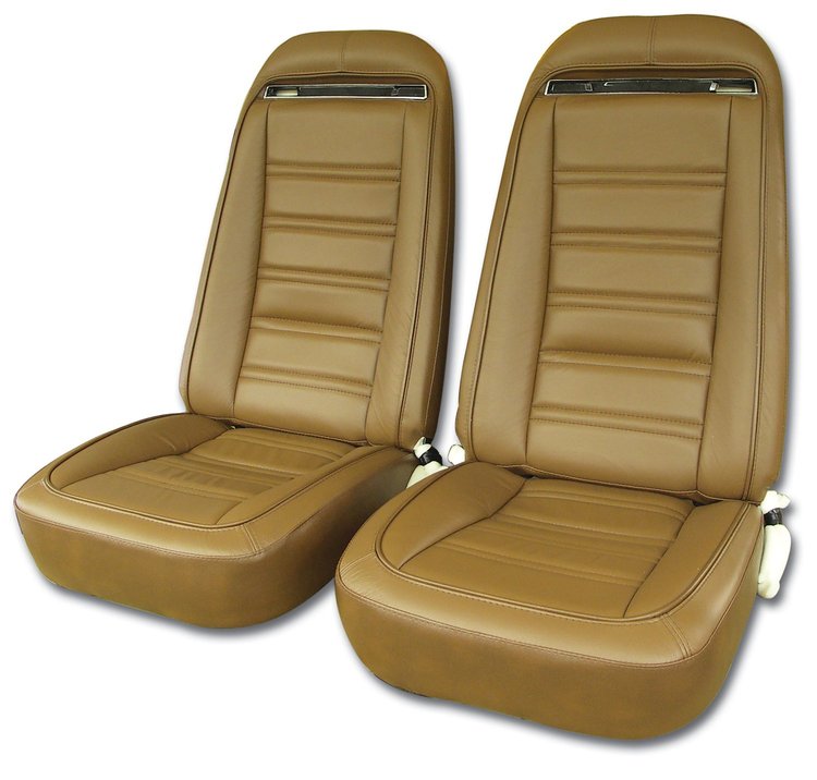 419323 Leather Seat Covers, 1973-1973 Chevy Corvette, Dark Saddle Leather/Vinyl Original