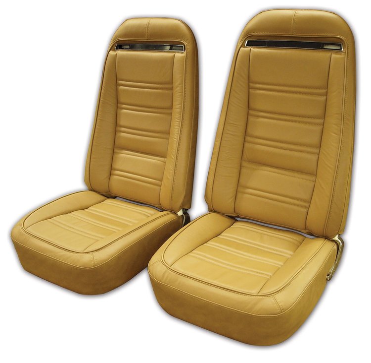 419351 Leather Seat Covers, 1973-1974 Chevy Corvette, Medium Saddle Leather/Vinyl Original