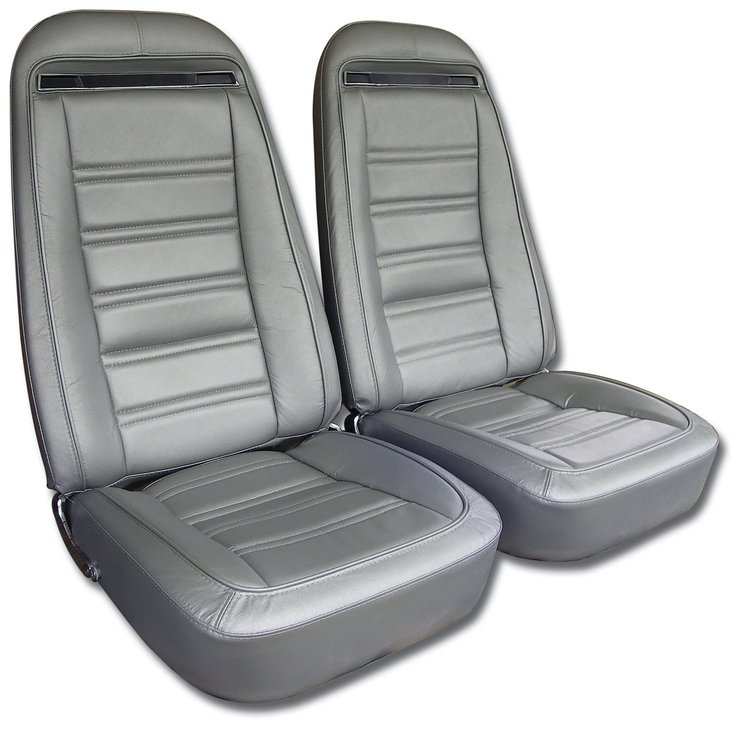 419361 Leather Seat Covers, 1974-1974 Chevy Corvette, Silver Leather/Vinyl Original