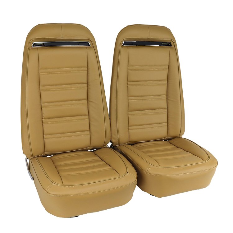 419415MS Mounted Seats, 1972-1972 Chevy Corvette, Light Saddle 100-percent Leather w/Shoulder Harness