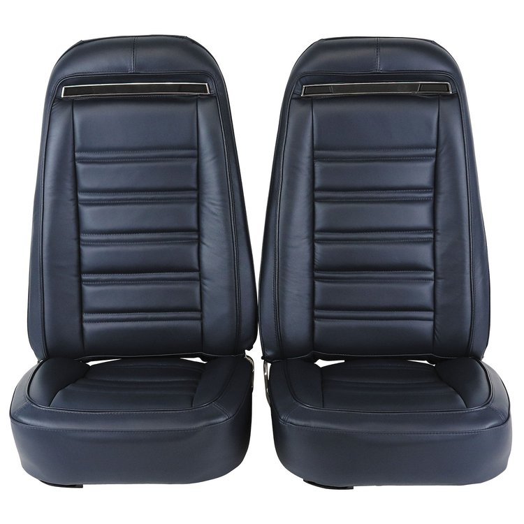 419443M Mounted Seats, 1973-1974 Chevy Corvette, Dark Blue 100-percent Leather w/o Shoulder Harness
