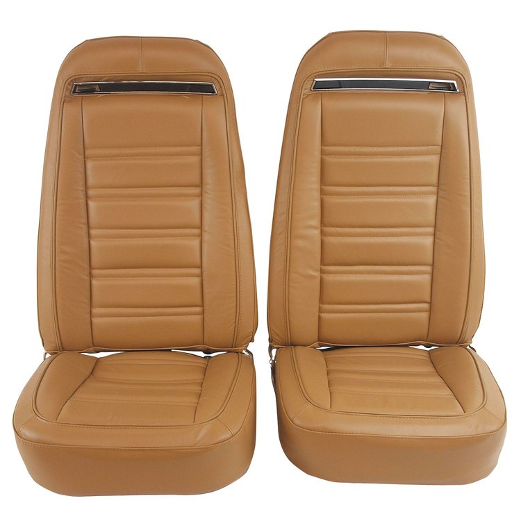 419451MS Mounted Seats, 1973-1974 Chevy Corvette, Medium Saddle 100-percent Leather w/Shoulder Harness