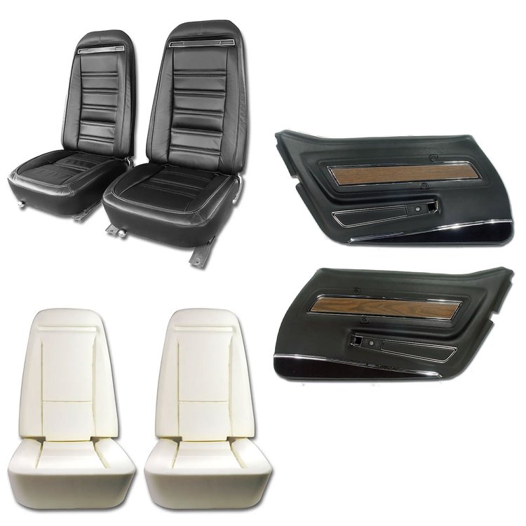 419520K Interior Package, 1975-1975 Chevy Corvette, OE Leather Covers, Foam, Deluxe Door Panels, Black