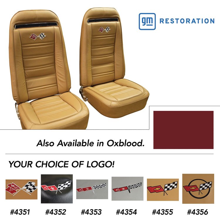 419531E Embroidered OE Style Seat Covers, 1975-1975 Chevy Corvette, Oxblood Leather/Vinyl