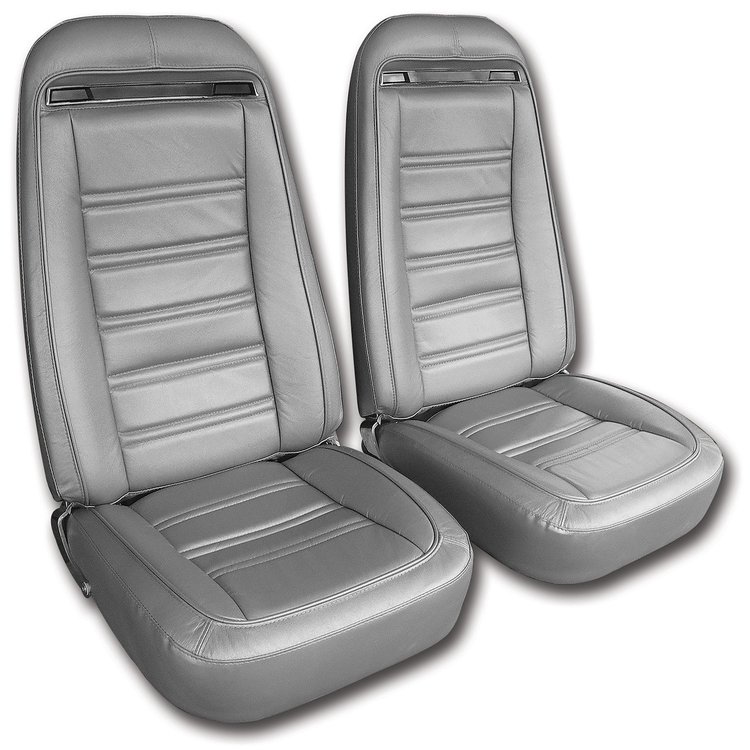 419561 Leather Seat Covers, 1975-1975 Chevy Corvette, Silver Leather/Vinyl Original