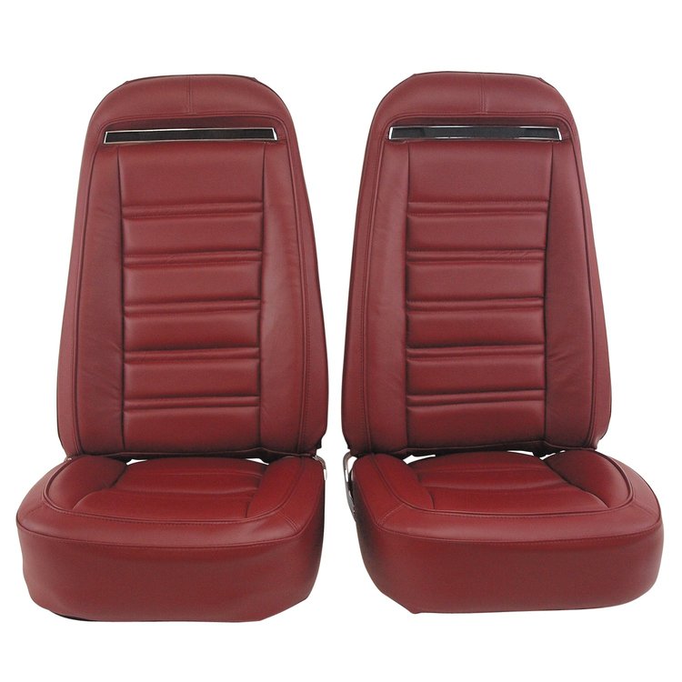 419631M Mounted Seats, 1975-1975 Chevy Corvette, Oxblood 100-percent Leather w/o Shoulder Harness