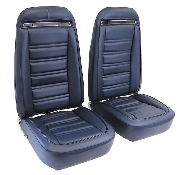 419643M Mounted Seats, 1975-1975 Chevy Corvette, Dark Blue 100-percent Leather w/o Shoulder Harness