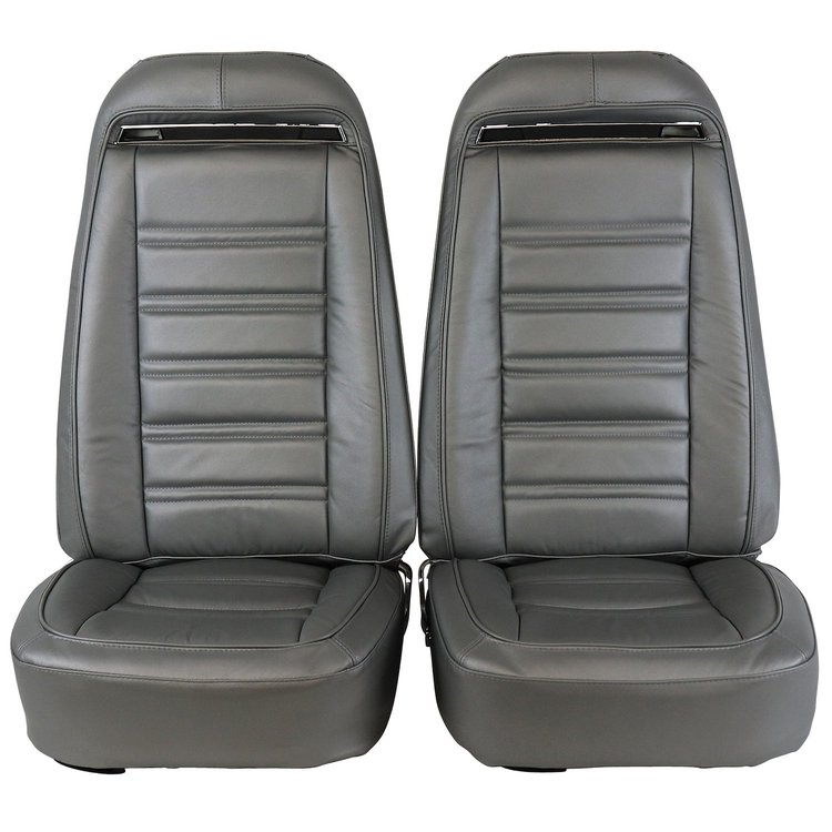 419661MS Mounted Seats, 1975-1975 Chevy Corvette, Silver 100-percent Leather w/Shoulder Harness