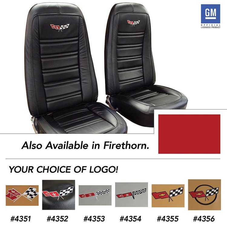 419734E Embroidered OE Style Seat Covers, 1976-1976 Chevy Corvette, Firethorn Leather/Vinyl