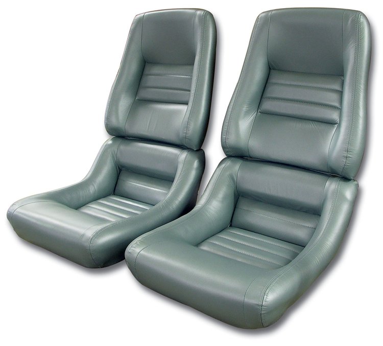 420159 Leather Seat Covers, 1982-1982 Chevy Corvette, Silvergreen Leathr/Vinyl Original 4 in. Bolster
