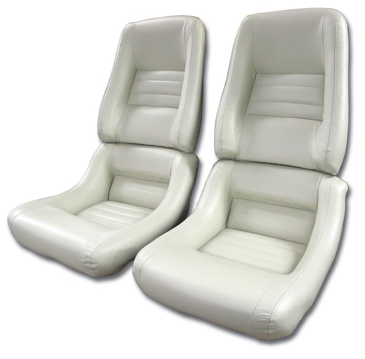 420166 Leather Seat Covers, 1979-1980 Chevy Corvette, Oyster Leather/Vinyl Original 4 in. Bolster
