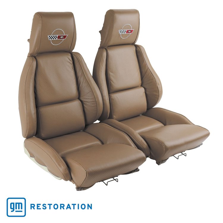 420482E OE Style Embroidered Standard Leather Seat Covers, 1992-1992 Chevy Corvette, Beige