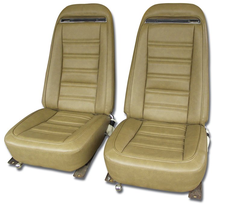 421351MS Mounted Seats, 1973-1974 Chevy Corvette, Medium Saddle Leather-Like Vinyl w/Shoulder Harness