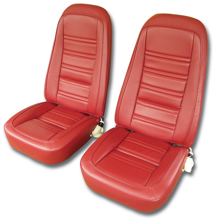 421524M Mounted Seats, 1977-1978 Chevy Corvette, Red Leather-Like Vinyl
