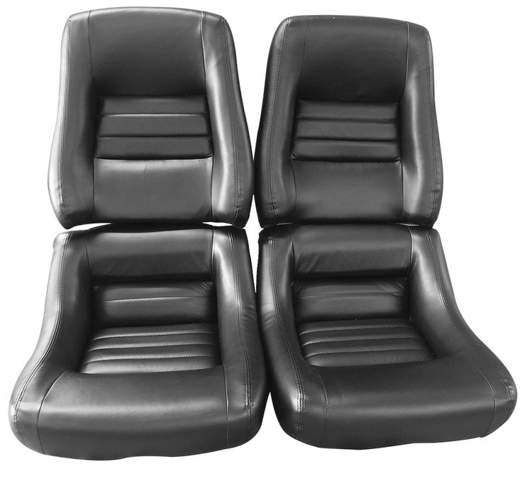 422520 Mounted Leather Seat Covers, 1979-1981 Chevy Corvette, Black, Lthr/Vinyl Original 4 in. Bolster