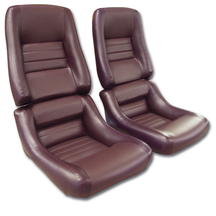 422536 Mounted Leather Seat Covers, 1980-1980 Chevy Corvette, Claret Lthr/Vnyl Original 4 in. Bolster