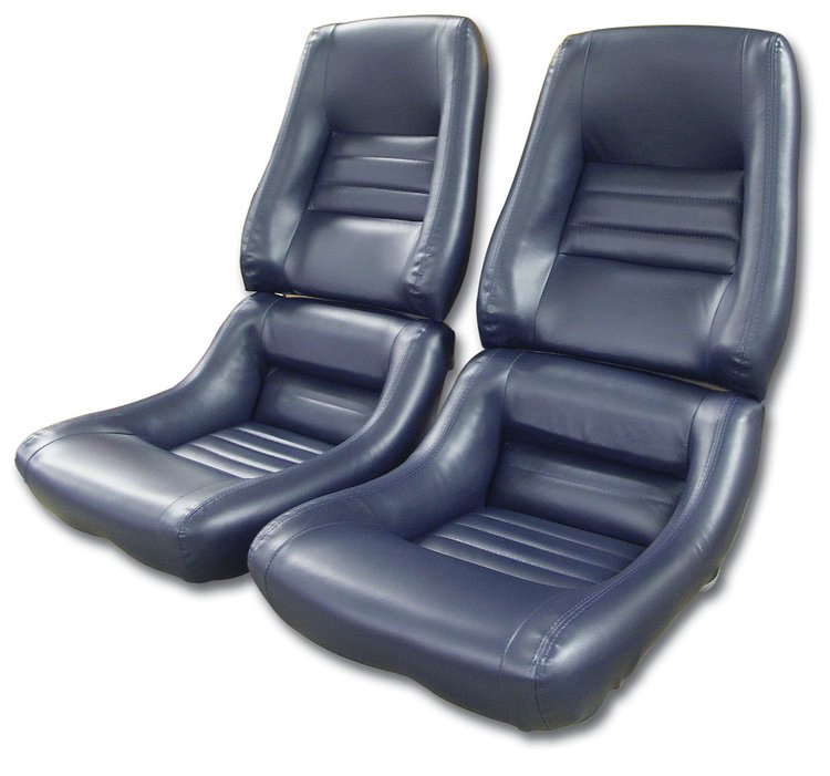 422548 Mounted Leather Seat Covers, 1979-1981 Chevy Corvette, Dk Blue Lthr/Vnyl Original 4 in. Bolstr