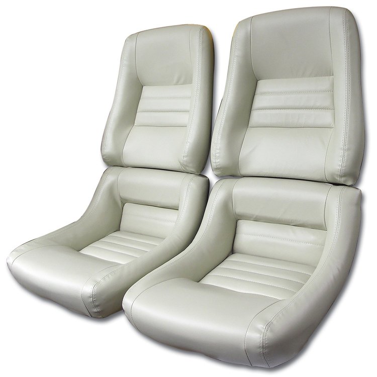 422566 Mounted Leather Seat Covers, 1979-1980 Chevy Corvette, Oyster Lthr/Vinyl Original 4 in. Bolstr