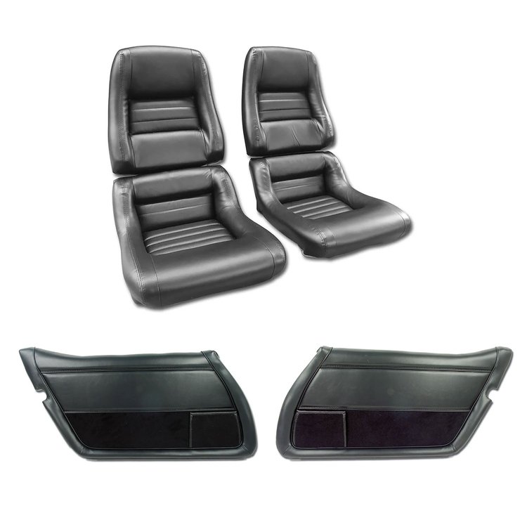 422620K Interior Package, 1979-1981 Chevy Corvette, Mounted 100-percent Leather Seats, Black W/4in Bolsters