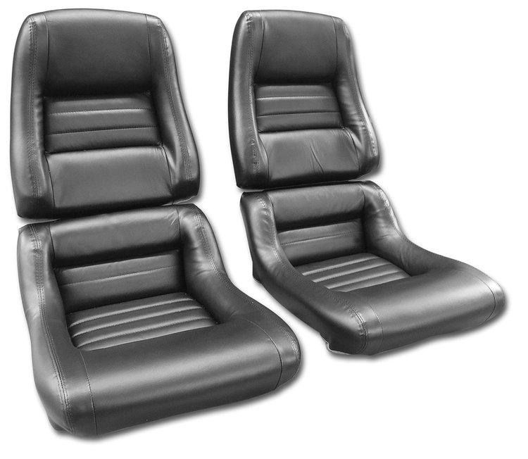 423220 Mounted Leather Seat Covers, 1979-1981 Chevy Corvette, Black, Lthr/Vinyl Original 2 in. Bolster