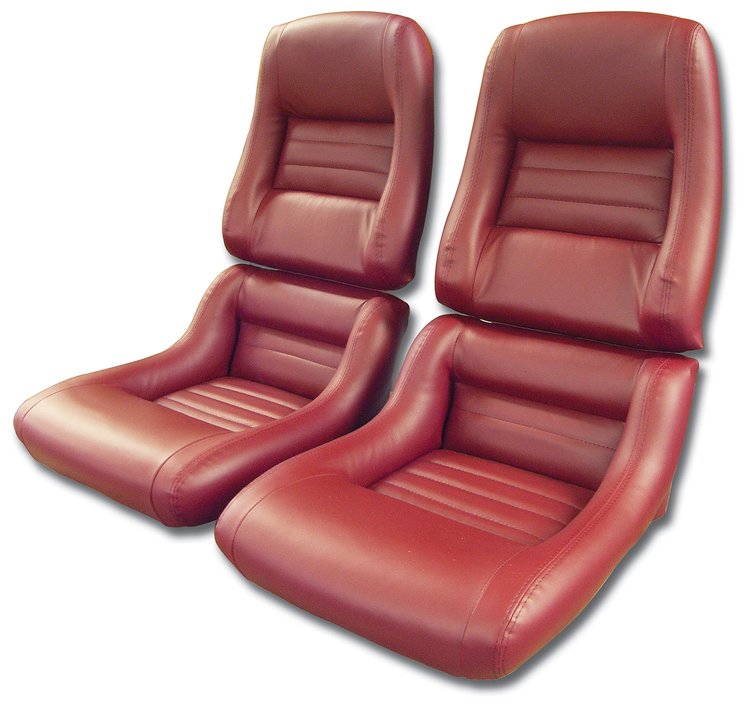423226 Mounted Leather Seat Covers, 1982-1982 Chevy Corvette, Red Lthr/Vinyl Original 2 in. Bolster