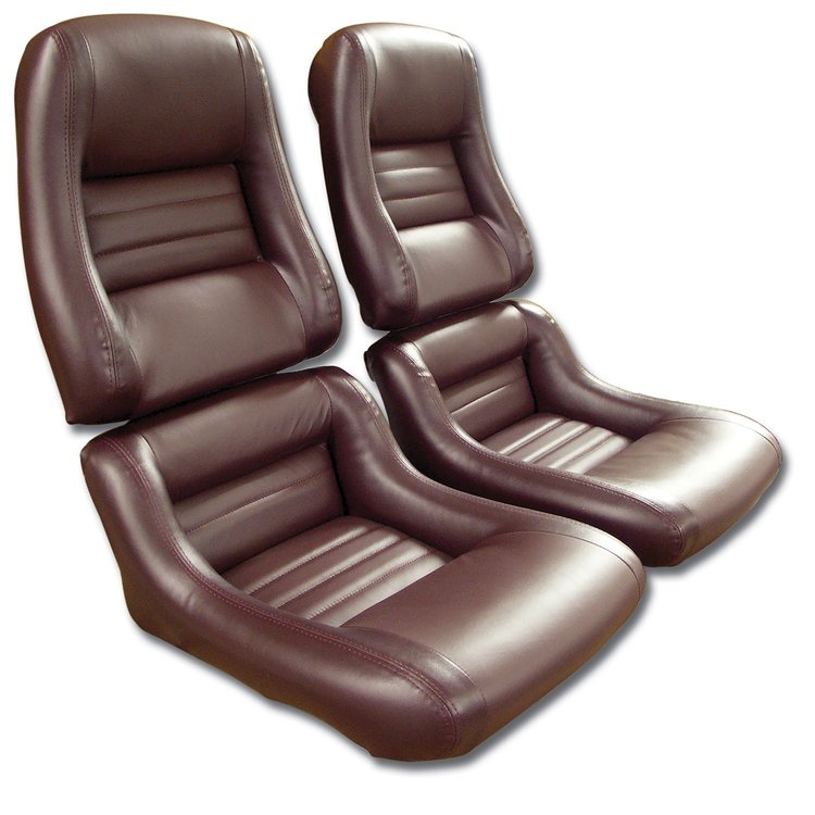 423236 Mounted Leather Seat Covers, 1980-1980 Chevy Corvette, Claret Lthr/Vnyl Original 2 in. Bolster