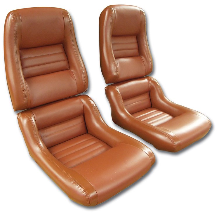 423239 Mounted Leathr Seat Covers, 1981-1981 Chevy Corvette, Cinnabar Lthr/Vnyl Original 2 in. Bolstr
