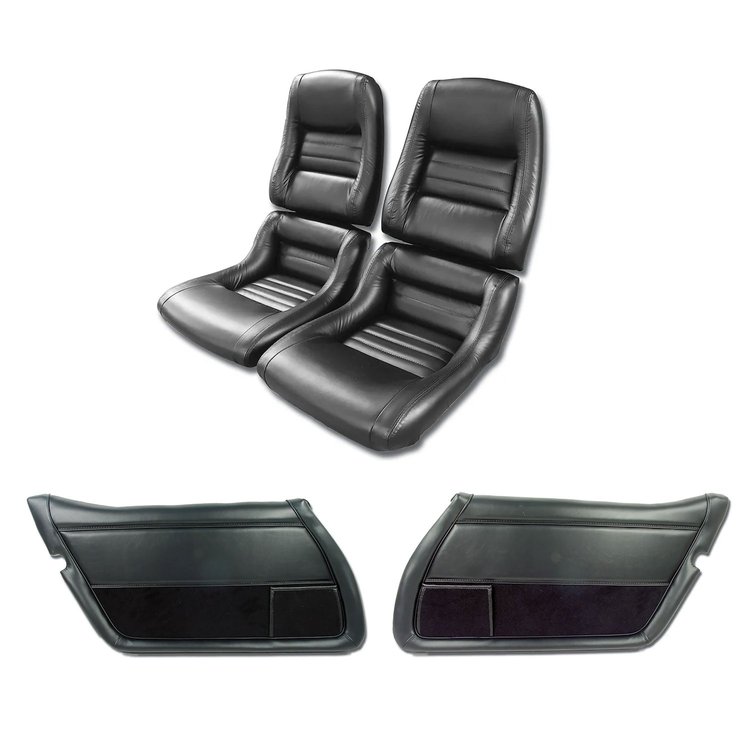 423320K Interior Package, 1979-1981 Chevy Corvette, Mounted 100-percent Leather Seats, Black W/2in Bolsters