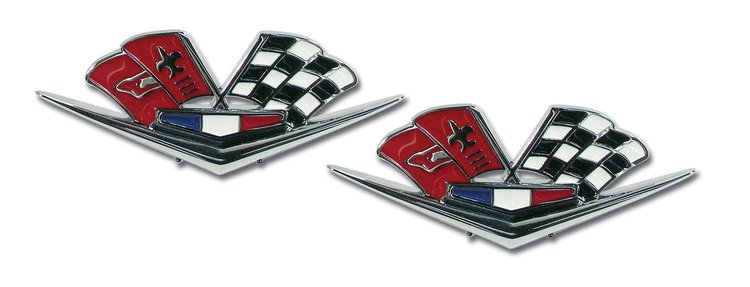 42839 Emblems, 1962-1963 Chevy Corvette, Front Fender Cross Flags, 1963 Early