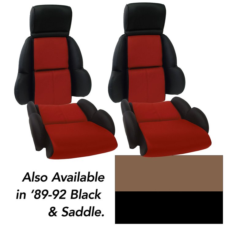 44217 Custom 100-percent Leather Standard Seat Covers, 1989-1992 Chevy Corvette, Black & Saddle